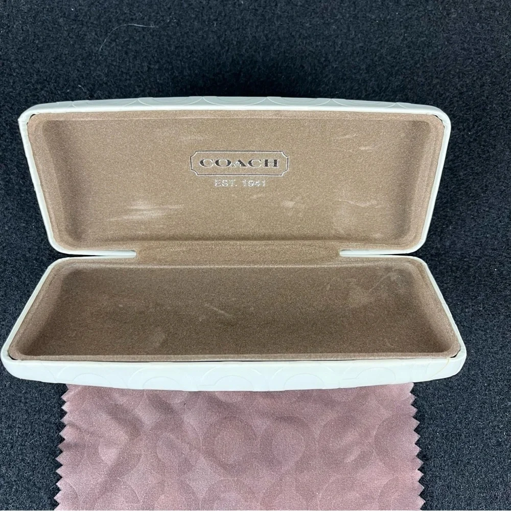 Coach Signature C hard shell sunglasses case faux leather cream brown interior